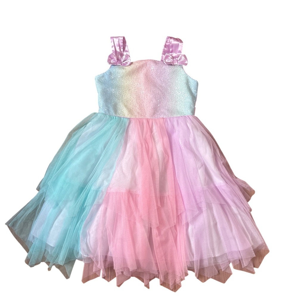 Jona Michelle Tulle Dress Girls Pastel Rainbow Sequin Tiered SIZE 8